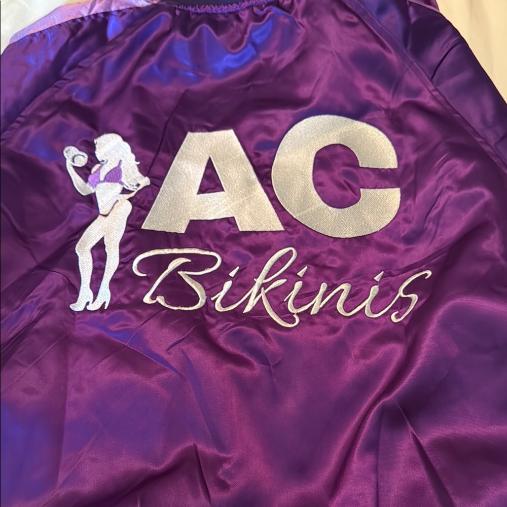 Purple Satin Bomber Jacket with Ribbed Trim - Picture 3 of 3